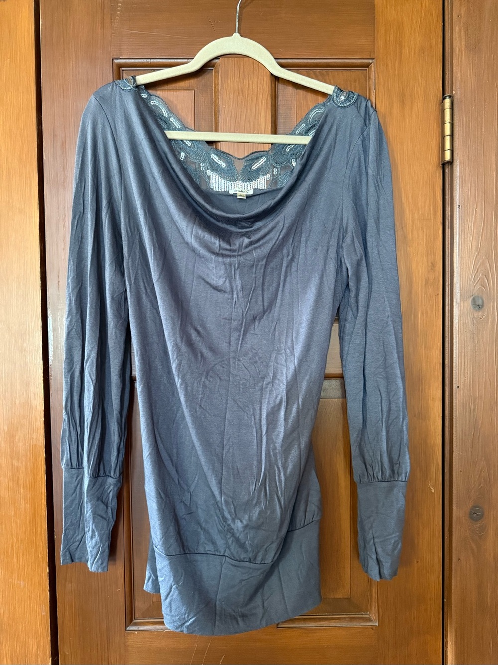 Studio Y Charcoal Gray Embroidered V-Neck Tunic - Picture 2 of 5